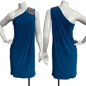 Cache Women's Blue one shoulder crystal Size 0 Evening Casual Mini Formal Dress
